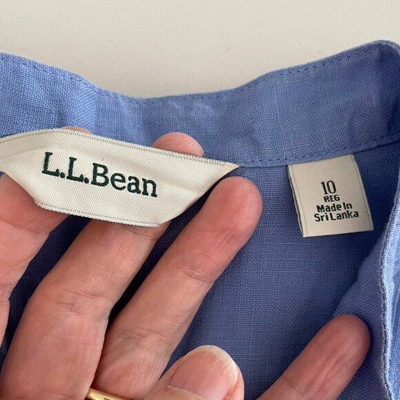 L.L.Bean 100% Linen Button Down Pleated Belted Dress Cornflower Blue Sz 10 NWOT - Picture 9 of 13